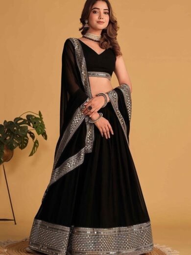 Black Sequin Embroidered Faux Blooming Lehenga Set