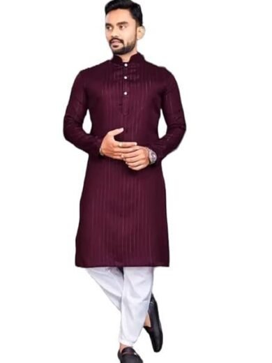 Laxmi Enterprise Men's Cotton Blend Zari Lining Kurta Pyjama Set