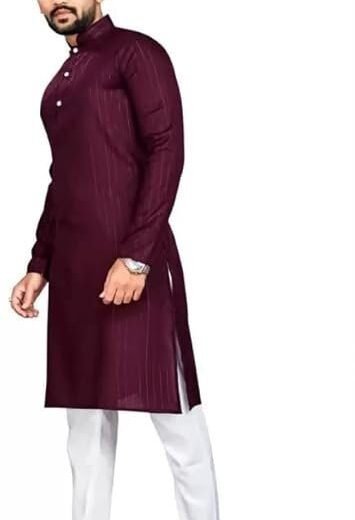 Laxmi Enterprise Men's Cotton Blend Zari Lining Kurta Pyjama Set - Image 2