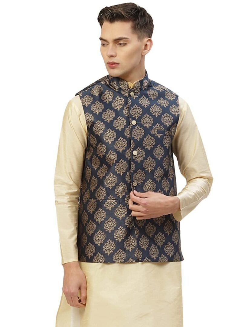 Jompers Men's Woven Design Nehru Jacket.