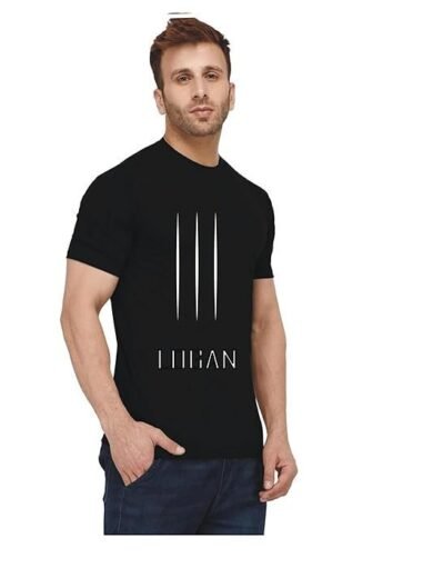 Men's Black T-Shirt with Vertical Line Design, 100% Polyster - Image 4