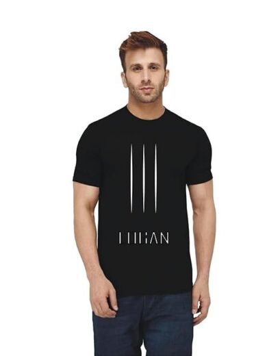 Men's Black T-Shirt with Vertical Line Design, 100% Polyster