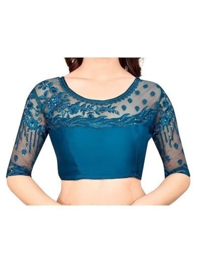 Women's And Girls Embroidery Lace & Sequence Embroidery Chiffon Saree With Unstitched Blouse Piece - Image 2