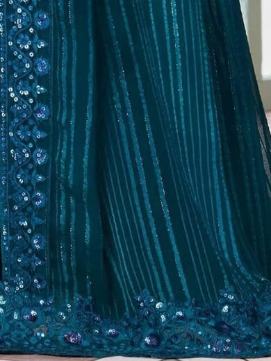 Women's And Girls Embroidery Lace & Sequence Embroidery Chiffon Saree With Unstitched Blouse Piece - Image 3