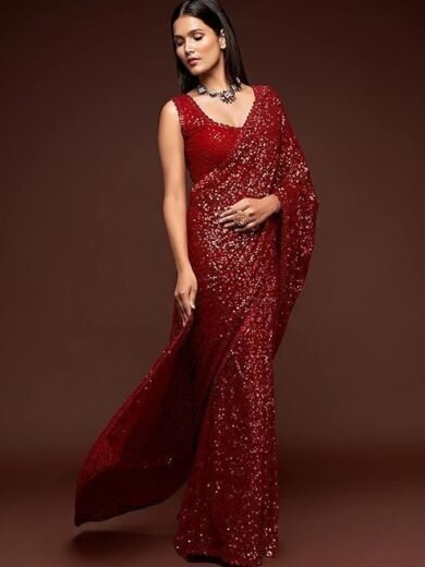 Zeel Clothing Women's Sequins Work Heavy Georgette Saree with Blouse - Image 5