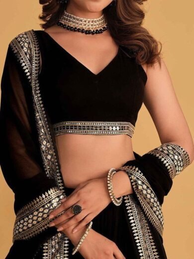 Black Sequin Embroidered Faux Blooming Lehenga Set - Image 2