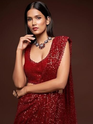 Zeel Clothing Women's Sequins Work Heavy Georgette Saree with Blouse - Image 2