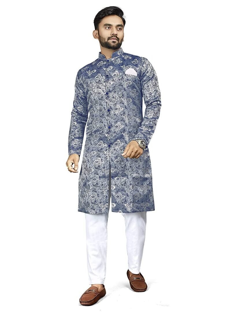 Mens Ethnic Wear Blue Kurta Pajama Sherwani Set