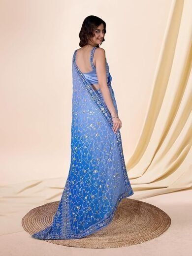 Women's Georgette Sequin Embroidery work Saree with Unstitch Blouse Piece - Image 6