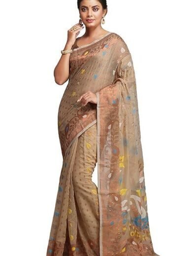 Tant women’s Soft cotton silk dhakai jamdani saree without blouse piece