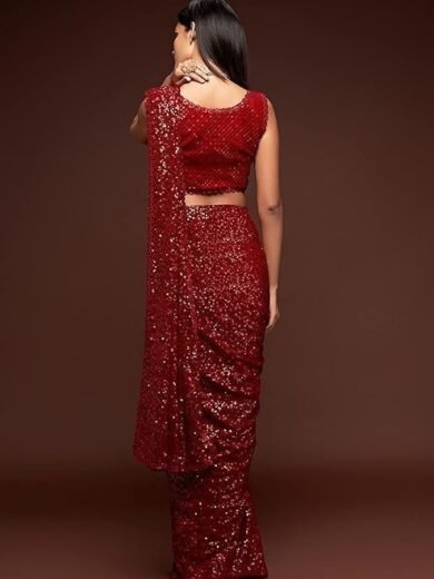 Zeel Clothing Women's Sequins Work Heavy Georgette Saree with Blouse - Image 4