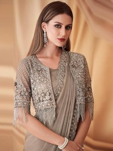 AKHILAM Women's Georgette Embellished Saree With Unstitched Blouse Piece - Image 4