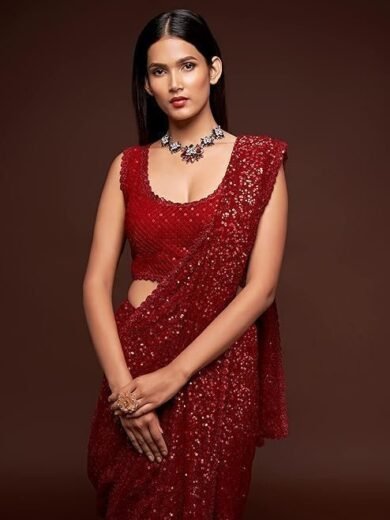 Zeel Clothing Women's Sequins Work Heavy Georgette Saree with Blouse - Image 3