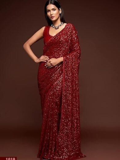 Zeel Clothing Women's Sequins Work Heavy Georgette Saree with Blouse - Image 6