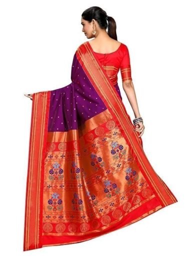 Varkala Silk Sarees Women's Paithani Soft Silk Kadiyal Maharani Saree With Blouse Piece - Image 3
