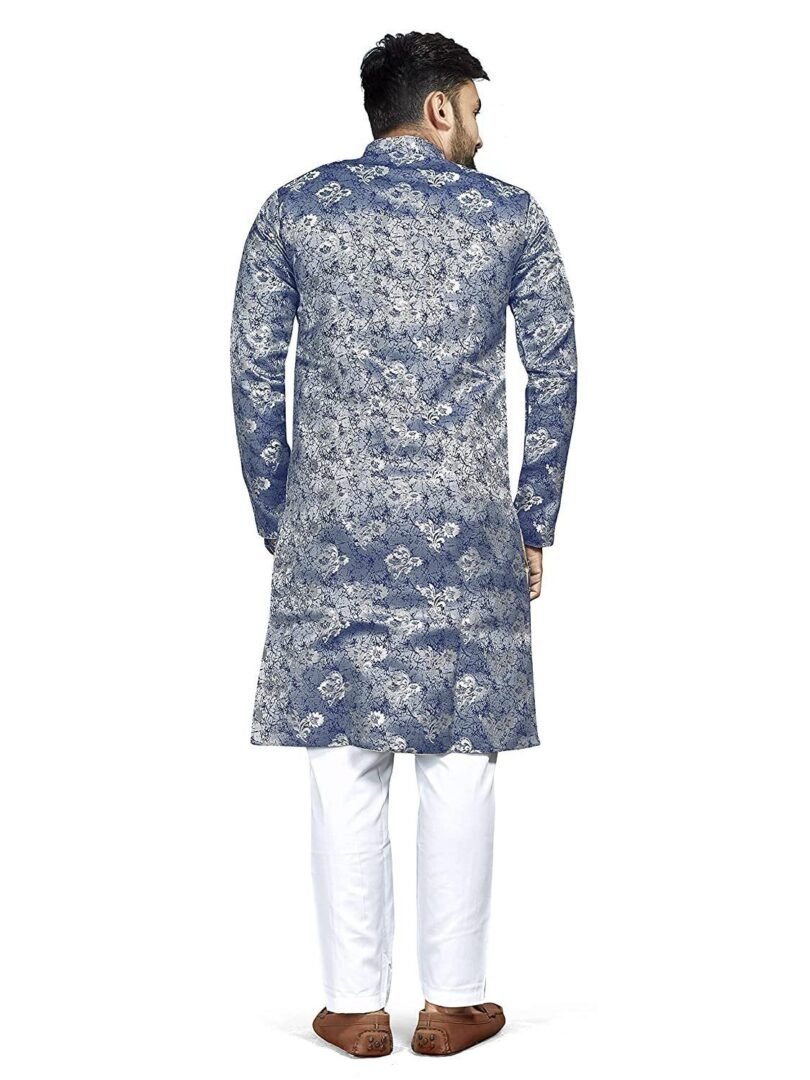 Mens Ethnic Wear Blue Kurta Pajama Sherwani Set - Image 3