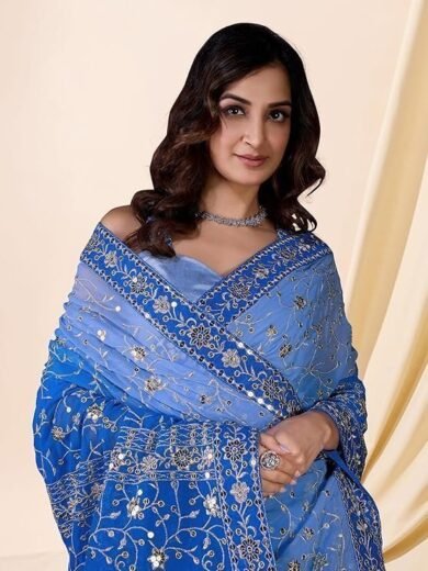 Women's Georgette Sequin Embroidery work Saree with Unstitch Blouse Piece - Image 4