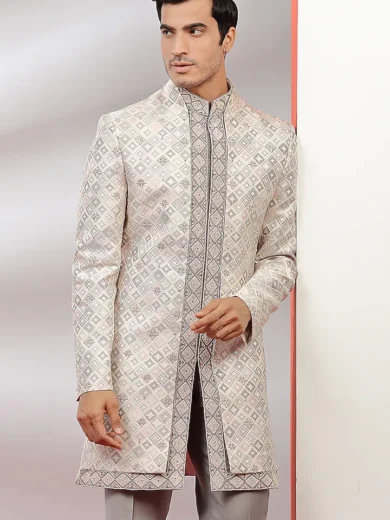 Grey & Pink Embroidered Indowestern Set - Image 4