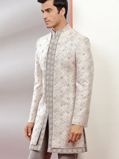 Grey & Pink Embroidered Indowestern Set - Image 2