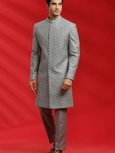 Grey Embroidered Indowestern Set - Image 3