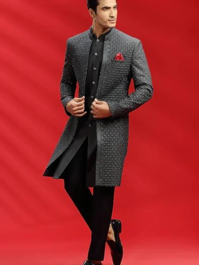 Charcoal Embroidered Indowestern Set