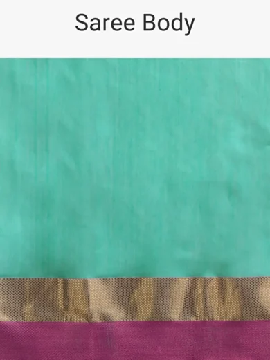 A Gquareen Saree In Tussar Silk With Gold And Pink Woven Border And Striped Pallu Design - Image 7