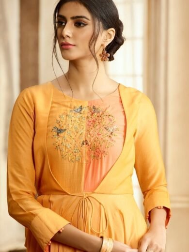 Chic Rayon Cotton Gown Style Kurti in Neutral Yellow Color - Image 2