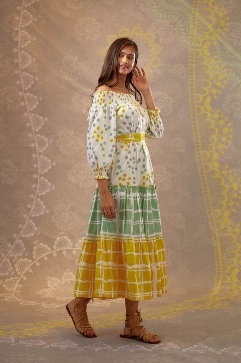 Green and Yellow Adila Dress - Image 3