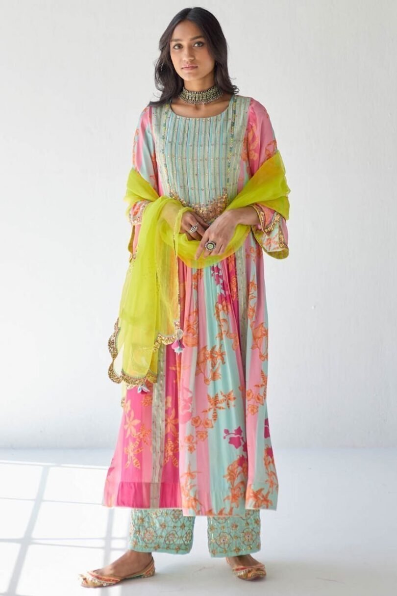 Hot Pink Orchid Front Puckering Yoke Kurta Set - Image 5