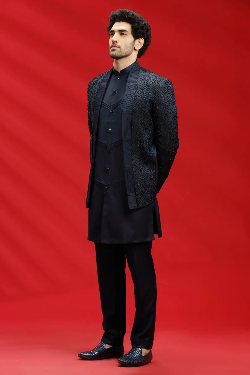 Dark Blue Imported Indo Western Outfit - Image 3