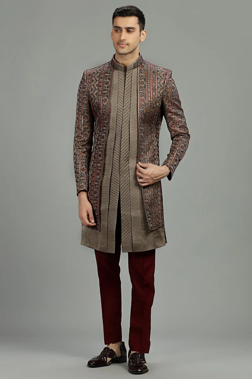 Beige Silk Jacket Style Indo Western - Image 3