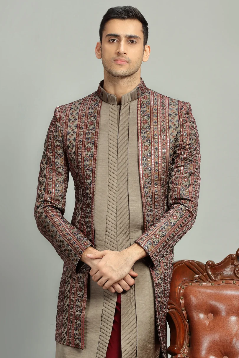 Beige Silk Jacket Style Indo Western - Image 2