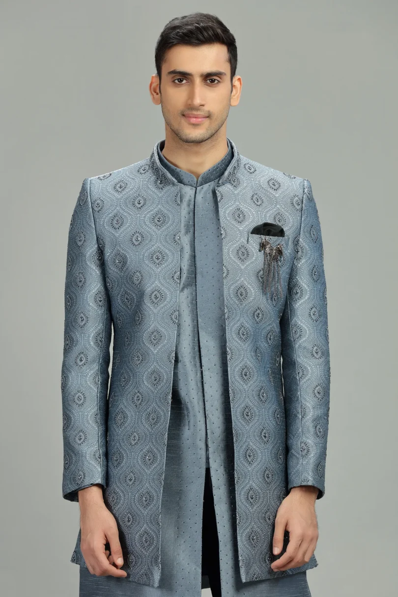 Grey Silk Indo Western Set - Image 2