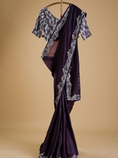 Dark Purple Cutdana Embroidered Abuthai Silk Saree