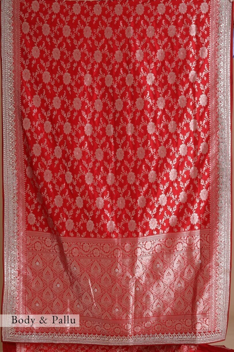 Crimson Red Sequins Embroidered Silk Saree - Image 3