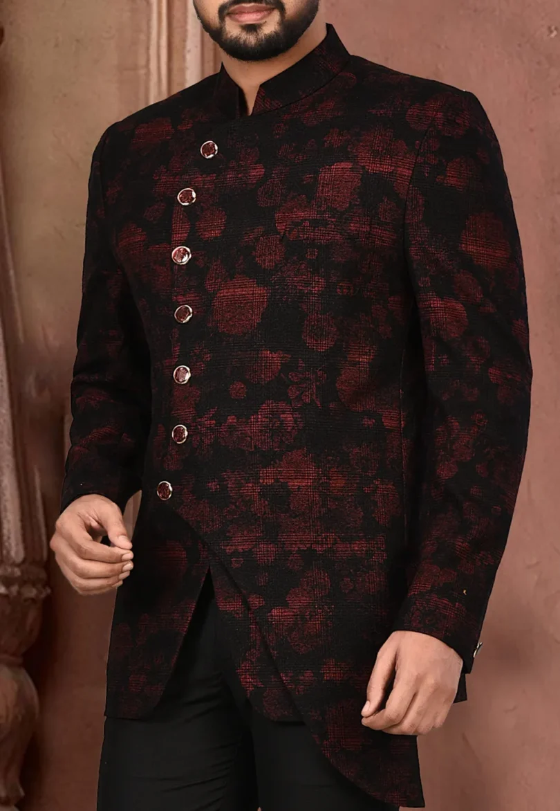 Printed Acrylic Cotton Suit Set in Maroon and Black - Image 3