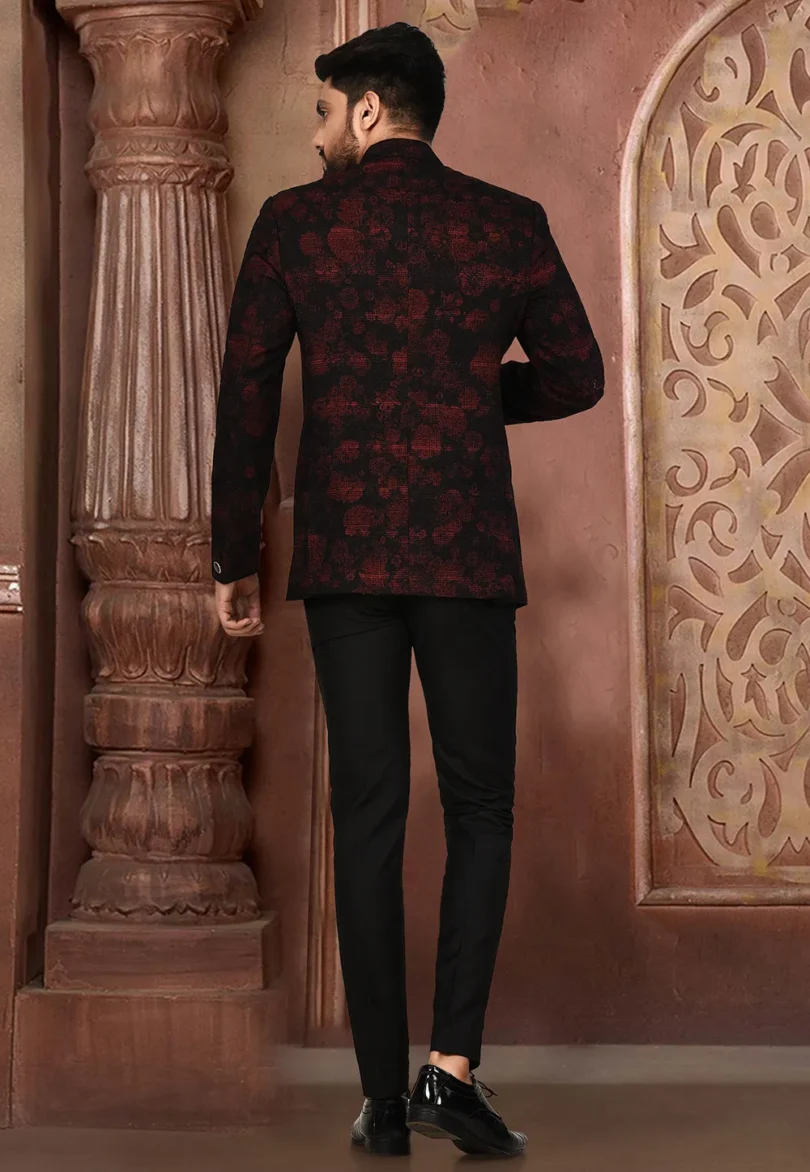 Printed Acrylic Cotton Suit Set in Maroon and Black - Image 2