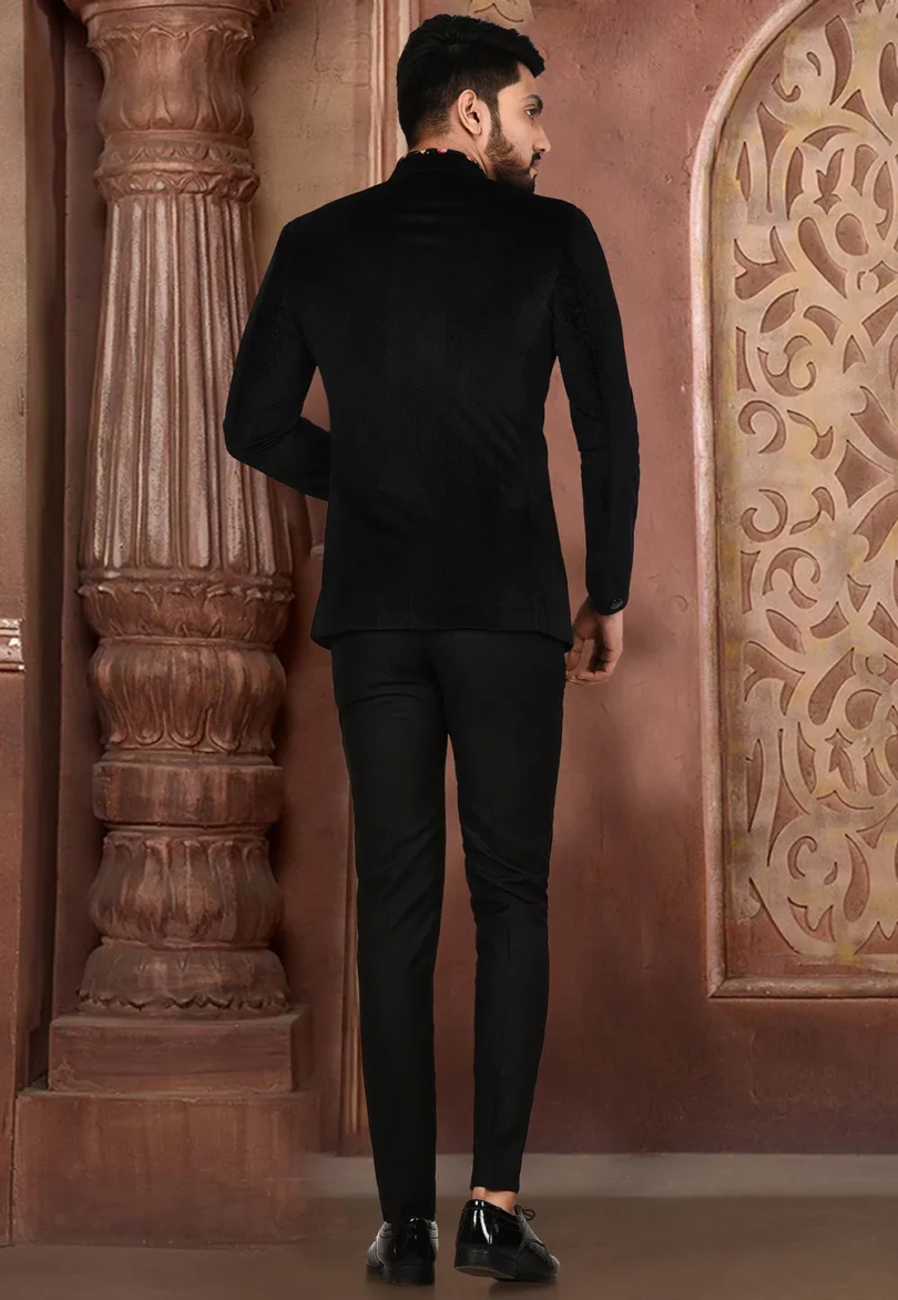 Printed Velvet Suit Set in Black - Image 2