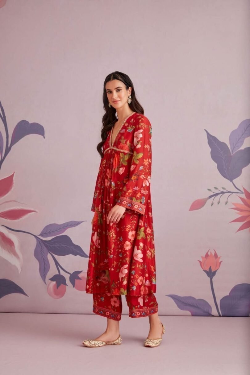 Red Oleander Kurta Set - Image 4