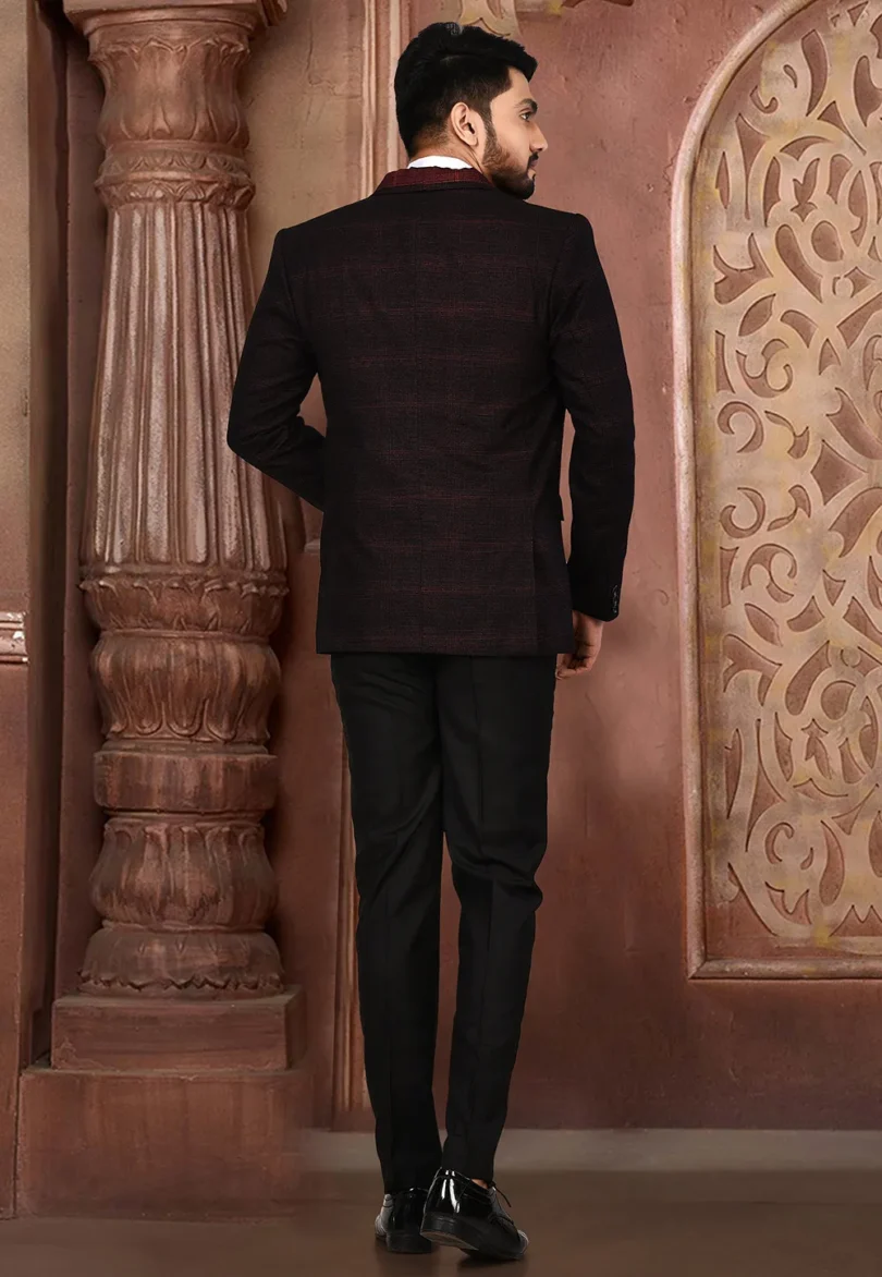 Woven Acrylic Cotton Tuxedo in Maroon and Black - Image 3